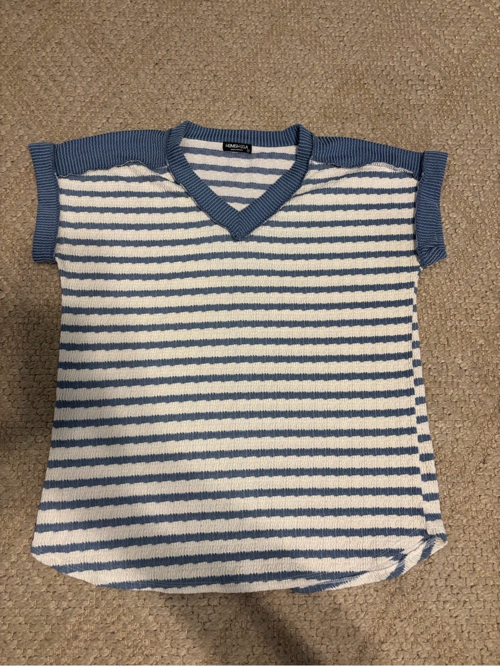 HEIMISH USA Blue and White Striped V‑Neck Tank Top